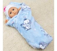 PinkZebra Coperta per bambole, coperta da 40 x 50 cm, per carrozzina delle bambole, morbida coperta per animali di peluche e bambole da 28 a 48 cm, morbida coperta in pile, motivo: elefante blu