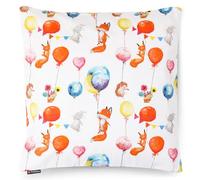 PinkZebra Federa per cuscino per bambini e neonati, 50 x 50 cm in 100% cotone, per ragazze e ragazzi, con chiusura lampo, Oeko-tex Standard 100, prodotta nell'Unione Europea, Animali e palloncini