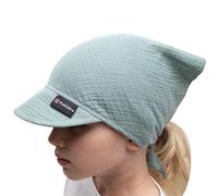 PinkZebra Foulard in mussola con visiera per neonati, bambini e bambine, da 0 mesi a 7 anni, cappello estivo leggero e traspirante, bandana da legare, verde, 0-12 mesi