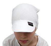 PinkZebra Foulard in mussola con visiera per neonati, bambini e bambine, da 0 mesi a 7 anni, cappello estivo leggero e traspirante, bandana da legare, bianco, 0-12 mesi