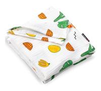 PinkZebra Mussola - Coperta per neonati, 120 x 120 cm, morbida coperta estiva in mussola per neonati, in 100% cotone biologico, Öko-Tex, frutti esotici