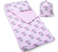 PinkZebra sacco a pelo 140 x 75 cm + federa 60 x 40 cm per bambine e bambini, sacco a pelo per bambini con federa, sacco a pelo in cotone a doppia zip con garage e borsa, Oeko-Tex, It's a girl