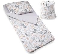 PinkZebra sacco a pelo 140 x 75 cm + federa 60 x 40 cm per bambini, sacco a pelo in cotone a doppia zip con garage e borsa, Oeko-Tex, Lo zoo