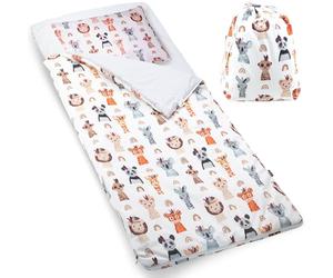 PinkZebra Sacco nanna per bambini 140 x 75 cm + federa 60 x 40 cm e sacchetto, per interni per asilo, sacco a pelo (fino a 135 cm di misura per bambini), Öko-Tex, ritratti di animali