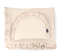 PinkZebra Set biancheria da letto in mussola con volant per neonati, morbido cuscino piatto + coperta a 4 strati in 100% cotone biologico, coperta per coccole, coperta da letto, Beige