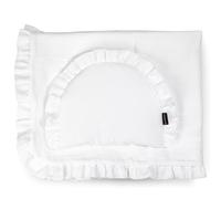 PinkZebra Set Biancheria da Letto in Mussola con Volant per Neonati, Set di Alta Qualità: Morbido Cuscino Piatto + Coperta a 4 Strati in 100% Cotone Biologico, Coperta da Letto, Bianco