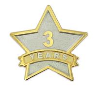 PinMart Spilla STAR con premio Year Service Award - Spilla in metallo placcato oro e argento - 1-30 anni di servizio per dipendenti o volontari di lunga data, 10 Pack, Metallo, Senza pietra