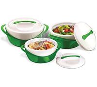 Pinnacle - Set di 3 casseruole isolate con coperchio, 2,6/1,25/,6 qt, elegante scaldabagno termico, grande zuppa termale/insalata, in acciaio inox, miglior set regalo per mamme - verde vacanze