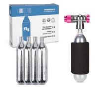PINNAMAX Set di pompe CO2 per bicicletta - CO2 gonfiatore con cartuccia CO2 da 16 g/25 g, compatto, leggero, compatibile con valvole Presta & Schrader, perfetto per biciclette da corsa e MTB, con