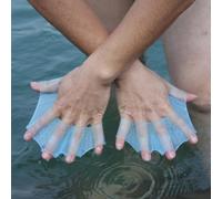 Pinne da nuoto in silicone blu, 2 pezzi, pinne palmate a mano, guanti da allenamento per dita, palmo palmato, pinne da allenamento, resistenza all'acqua, guanti acquatici