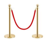 PINNERS Pali distanziatori in acciaio inox dorato 2 pezzi, altezza 90 cm, argento con corda di velluto rosso da 1,5 m, collegamento a 4 vie, base di diametro 31 cm, controllo della folla