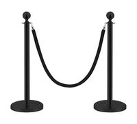 PINNERS Pali distanziatori in acciaio inox nero 2 pezzi, altezza 90 cm, argento con corda di velluto nero da 1,5 m, collegamento a 4 vie, base di diametro 31 cm, controllo della folla