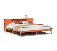 Pino massello con libreria integrata Letto 200x200 cm Marrone Cera