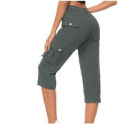 Pinocchietti Donna Estivi Cargo Larghi Comodi Pantaloni 3/4 Casual Leggeri Tinta Unita Pinocchietti Donna Vita Alta Jogger Bermuda Eleganti al Ginocchio Trekking Pantalone con Tasche Laterali