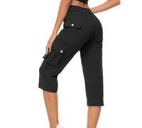 Pinocchietti Donna Estivi Cargo Larghi Comodi Pantaloni 3/4 Casual Leggeri Tinta Unita Pinocchietti Donna Vita Alta Jogger Bermuda Eleganti al Ginocchio Trekking Pantalone con Tasche Laterali