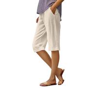 Pinocchietti Donna Estivi Eleganti Estivi Pantalone Capri Cotone E Lino Curvy Larghi Pinocchietto Spiaggia Elastici in Vita Leggeri Bianchi Elastico Taglie Forti Pantaloni 3/4 Palazzo per Le Vacanze