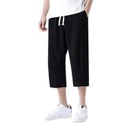 Pinocchietti Uomo Estivi Lino Leggeri Pantaloni 3/4 Con Tasche E Coulisse Tinta Unita Casual Pinocchietto Larghi Sportivi Pantaloni Capri Palazzo Elastico In Vita Pantaloni Cropped Running Palestra