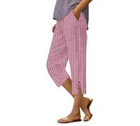 Pinocchietto Donna Estivi Cotone E Lino Leggeri Capri Pantaloni 3/4 Casual Larghi Tinta Unita Pinocchietti Donna al Ginocchio Svago Bermuda Spiaggia Vacanze Vita Alta Pantalone con Tasche