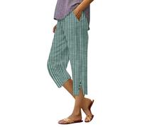 Pinocchietto Donna Estivi Cotone E Lino Leggeri Capri Pantaloni 3/4 Casual Larghi Tinta Unita Pinocchietti Donna al Ginocchio Svago Bermuda Spiaggia Vacanze Vita Alta Pantalone con Tasche