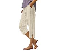 Pinocchietto Donna Estivi Cotone E Lino Leggeri Capri Pantaloni 3/4 Casual Larghi Tinta Unita Pinocchietti Donna al Ginocchio Svago Bermuda Spiaggia Vacanze Vita Alta Pantalone con Tasche