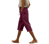 Pinocchietto Donna Estivi Elasticizzati Eleganti Pantaloni Cropped Cotone E Lino Estivi Curvy Pinocchietti Baggy Con Tasche Larghi Leggeri Elastico Comodi Pantalone 3/4 Spiaggia Bianchi Sportivi