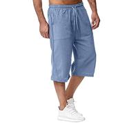 Pinocchietto Uomo Estivi Lino Larghi Pantaloni 3/4 Con Tasche E Coulisse Leggeri Taglie Forti Pinocchietti Casual Eleganti Pantaloni Cropped Palazzo Comodi Traspiranti Pantaloni Capri Mare Palestra