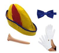 Pinocchio - Kit per travestimento con cappello, naso, guanti e papillon, marionetta per adulti