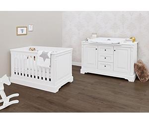 Pinolino Emilia - Set risparmio extra largo, 2 pezzi, con lettino e fasciatoio extra largo, in MDF tinta unita, colore: Bianco