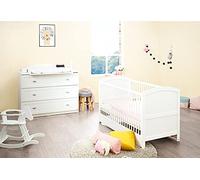 PINOLINO Laura - Set per cameretta dei bambini, 2 pezzi, con rete a doghe e fasciatoio, con fasciatoio, per neonati e bambini piccoli, in bianco