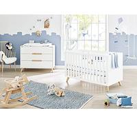 PINOLINO Set risparmio Move, lettino con rete a doghe e fasciatoio, incluso fasciatoio, per neonati e bambini piccoli, opaco, tinta unita, bianco e massiccio, acero, laccato trasparente