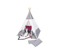 Pinolino Teepee - Tenda in tessuto Jakara con finestra, tappetino e borsa portaoggetti per bambini, 3 anni, tessuto con motivo asterisco 358043