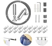 Pinowu - Cavo metallico per tende da 5 metri, con 20 clip, capacità di carico 30 kg, in acciaio inox, per appendere quadri, bucato, o altre funzioni