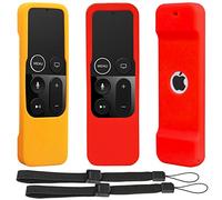 Pinowu, custodia protettiva antiscivolo in silicone per telecomando Apple TV 4K 4K Siri di quarta generazione, confezione da 2, cover antiscivolo antiurto per telecomando TV 4 K (rosso + arancione)