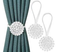 Pinowu Fermatenda per tende a forma di fiore con cristalli magnetici (2 pezzi), clip decorative per tende, con corda elastica per camera da letto, soggiorno, ufficio