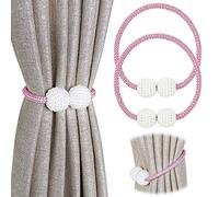 Pinowu Fermatende magnetici per tenda 2 pezzi, con perle decorative, per tende piccole, sottili o trasparenti, Fermatenda (rosa)