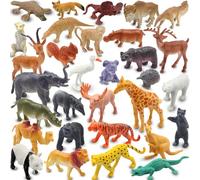 Pinowu Realistico Mini Selvaggio Zoo Animali Figure Giocattolo 32 Pezzi Regalo Per Istruzione e Festa Regalo Di Plastica Foresta Safari Animali Leone, Ippopotamo, Tigre, Orso ecc