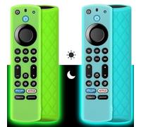 Pinowu Silicone Custodia remota (2pcs) Compatibile con Fire TV Stick 4K Max / 4K Max 2nd /Insignia/Alexa Voice Remote Enhanced con cordino (Verde + Turchese entrambi si illuminano) (NOT for Stick 4K)