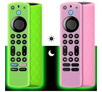 Pinowu Silicone Remote Case (2 pcs, Luminoso al buio per Firestick 4K Max/Hisense/Toshiba/Insignia/Pioneer/Omni (QLED) Series Alexa (Green + Pink) )