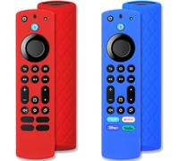 Pinowu Silicone Remote Case (2 pcs per Firestick 4K Max/Hisense/Toshiba/Insignia/Pioneer/Omni (QLED) Series Fire TV Alexa Voice (Red+Blue, NOT Glow) )