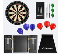 PINPOINT Set di freccette da parete - Bersaglio regolamentare in sisal, armadietto per freccette in MDF, tappetino per freccette in gomma antiscivolo, freccette in ottone e alette sagomate, set per