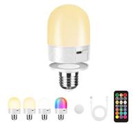 Pinrutar USB Lampadina Ricaricabile Con Telecomando, E27 Lampadina Batteria Per Lampade, Lampadina RGB Cambio Colore, 12 Colori Dimmerabile, 3 Timer, Luce Notturna Cordless, 800LM, 2200mAh,1 pack