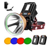 PINSAI Coon - Lampada frontale a LED ad alta potenza, ricaricabile e super luminosa, impermeabile, per esterni, portatile, verde e rosso, per pesca e campeggio