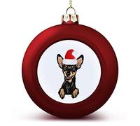 Pinscher in miniatura ornamento palla di Natale Buon Natale cane indossa cappello di Natale ciondolo albero di Natale appeso decorazione stagionale per casa fattoria decorazione natalizia