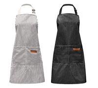 Pinsheng 2 Pizzi Grembiule in Cotone de Griglia a Strisce, Grembiule con Tasca per Cucinare Giardinaggio Pittura, Regolabile Grembiule Cucina per Cucina Ristorante Giardino(Nero, Grigio)