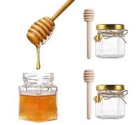 Pinsheng 20 Pezzi Mini Vasetti Miele in Vetro Esagonale, 1,5 OZ Vasetti per Miele con Mestolo in Legno Coperchio Dorato Ciondoli a Forma di Ape Iute per Marmellata Gelatina Vaniglia Caramelle