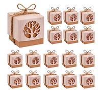 Pinsheng 50 Pezzi Scatoline Bomboniere Portaconfetti in Carta Kraft, L'Albero Della Vita Scatole Confetti Battesimo con Corda di Canapa per Comunione Battesimo Matrimonio Laurea Nascita Cresima