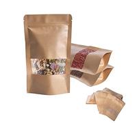 Pinsheng Sacchetti di Carta Kraft con Finestra 100 Pezzi, Buste Carta Alimenti Sacchetto Carta Kraft Autosigillante con Chiusura a Zip per Frutta Secca Biscotti Caramelle e Caffè in Grani (M)
