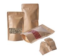Pinsheng Sacchetti di Carta Kraft con Finestra 100 Pezzi, Buste Carta Alimenti Sacchetto Carta Kraft Autosigillante con Chiusura a Zip per Frutta Secca Biscotti Caramelle e Caffè in Grani (L)