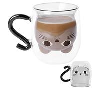 Pinsheng Tazze per Gatti Carine con Manico Tazza Doppio Vetro Carino Tazze Gatto Resistente al Calore Trasparente Tazza di Caffè Tè Latte per Gli Amanti Dei Gatti Regalo di Compleanno L'home Office