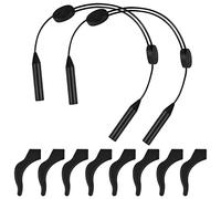Pinsheng Unisex Cordoncino Occhiali, 2 Pezzi Regolabile Fermo per Occhiali & 4 paia di ganci antiscivolo, Lacci Reggi Occhiali in Silicone Universali con Fermi Regolabili per Donna Uomo Bambini(Nero)